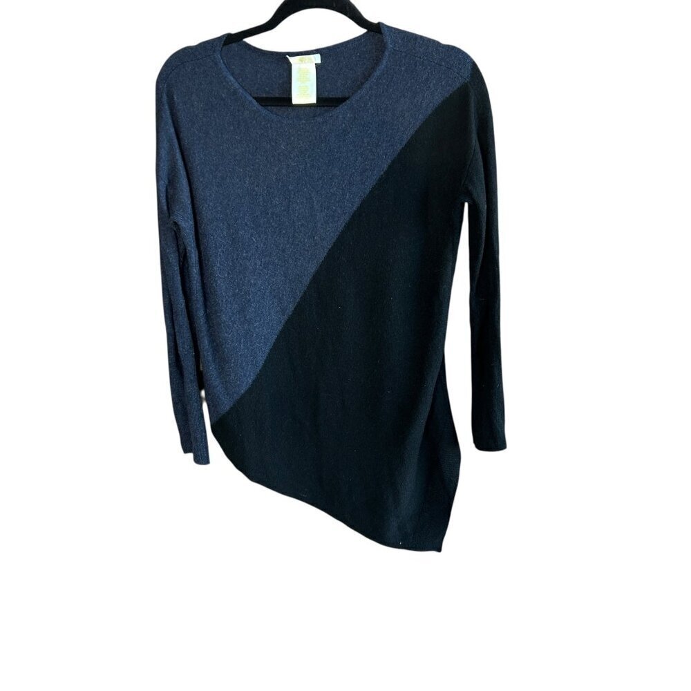 Matty M Dark Teal Asymmetrical Colorblock Knit Sweater Size Small